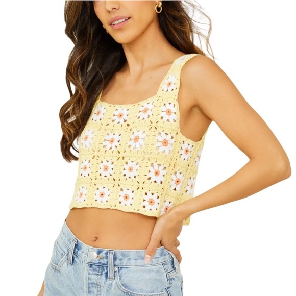 Altar'd State Tops - Altar'd State Yellow Daisy‎ Crochet Crop Top Boho Floral Knit Tank Womens Small